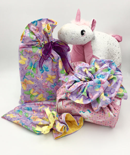 3 Piece Reusable Gift Bags -  Unicorns/Butterflies